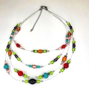 August Max Gemstone/Glass Bead 4-strand Metal Wire Necklace